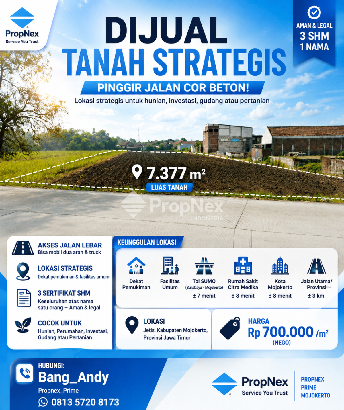 Tanah Strategis Pelabuhan Jetis Mojokerto Luas 7377m²